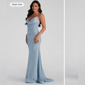 Sparkly light blue prom dress